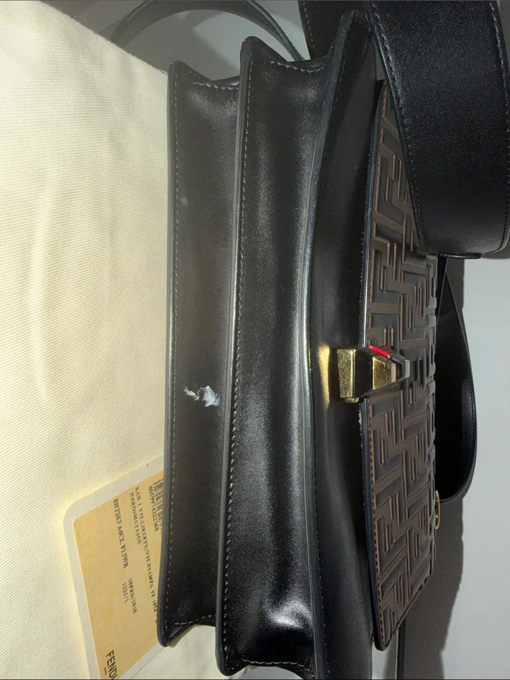 Fendi Brown & Black FF Motif Leather Shoulder Bag and crossbody with Red Accent